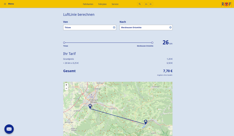 RVF - Tarifrechner "LuftLinie": Screenshot
