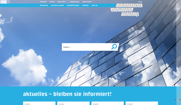 Universitätsbibliothek Freiburg - Website mit TYPO3: Screenshot